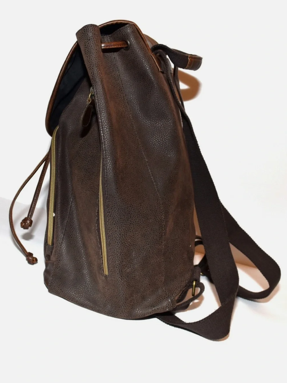 Dark Brown Pebbled Faux Leather Cinch Drawstring Backpack